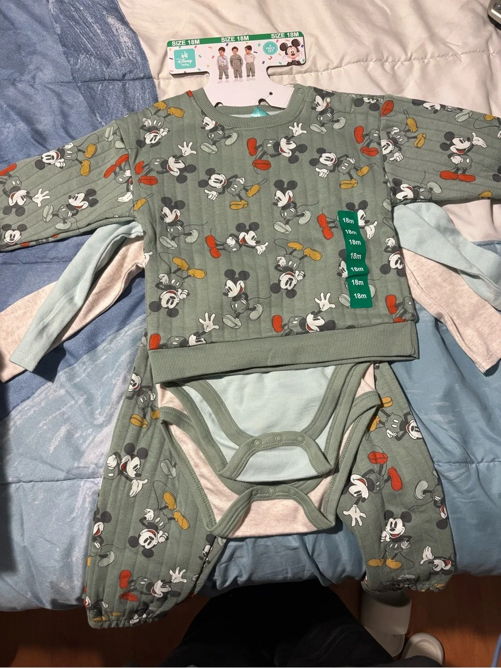 Disney Mickey Mouse Green and Cream Kids Joggers Set - 3 Styles